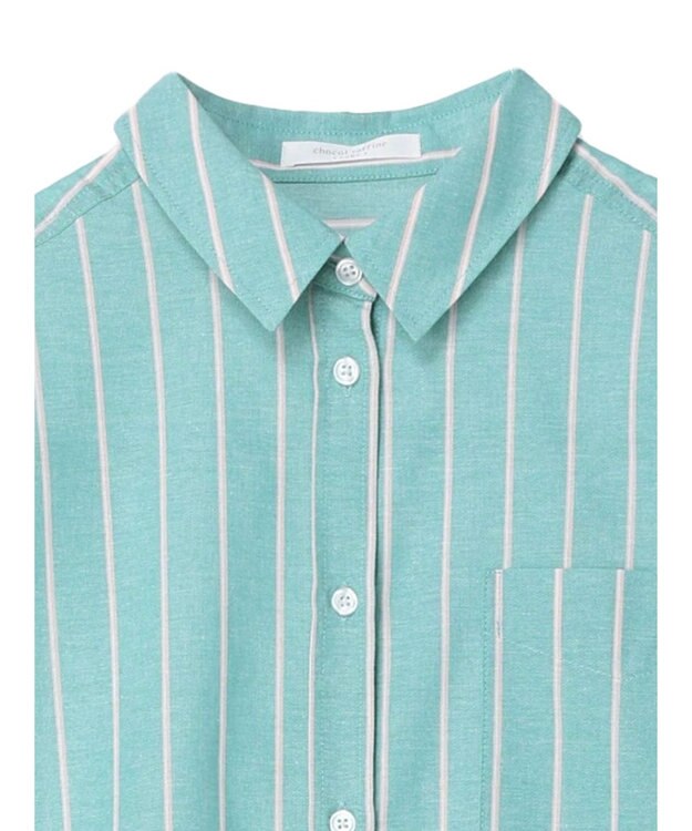 Green Parks 綿麻混オーバーサイズシャツチュニック Stripe Green