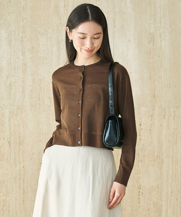 UNFILO L フロスティコットン  クロップド  カーディガン ブラウン