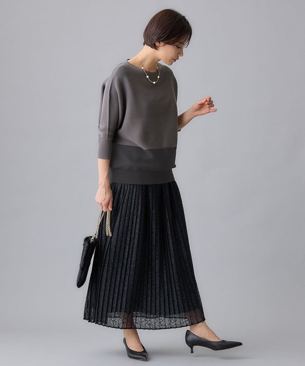 自由区 【WEB限定・洗える】コットンストレッチホールガーメントドルマン ニット グレー系1