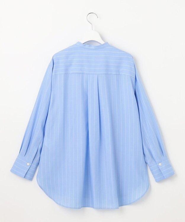 自由区 【洗える】SOMELOSテンセルバンドカラー シャツ サックス×オフ