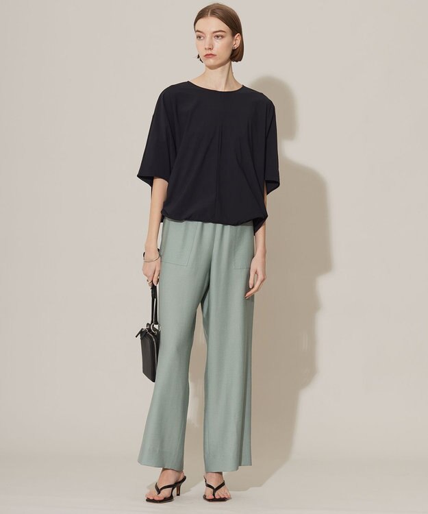 ICB L 【洗える】ワッシャーツイル ワイドストレートパンツ ティールグリーン系