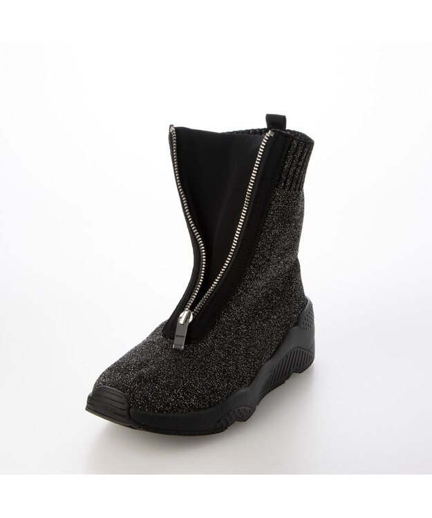 MODE ET JACOMO <carino>フロントジップニットブーツ ダークシルバー