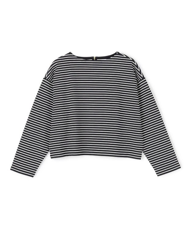 UNFILO ドライタッチリブ バックZIP ボーダートップス ネイビー×オフ