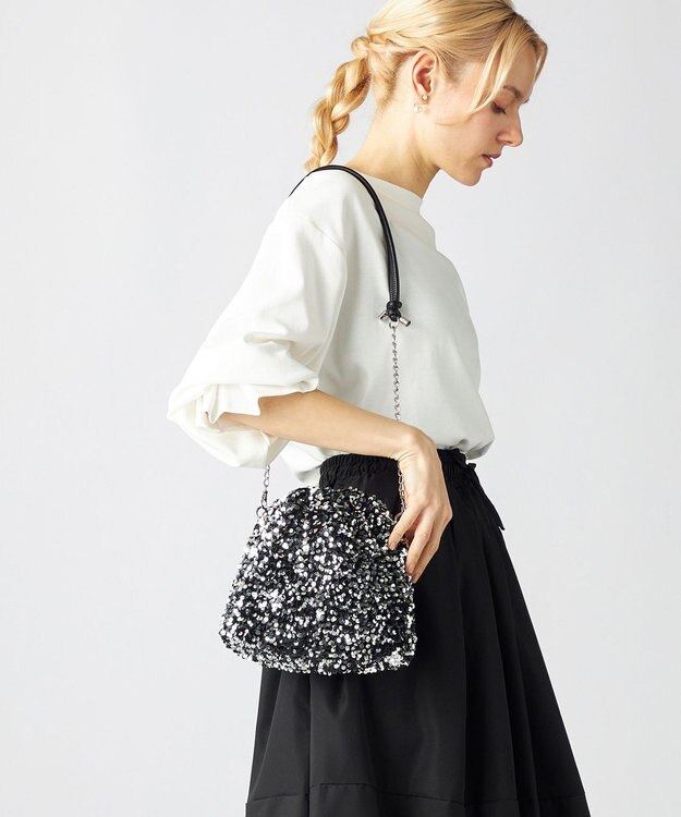 LA BAGAGERIE 【MONICA】スパンコール巾着ショルダー シルバー