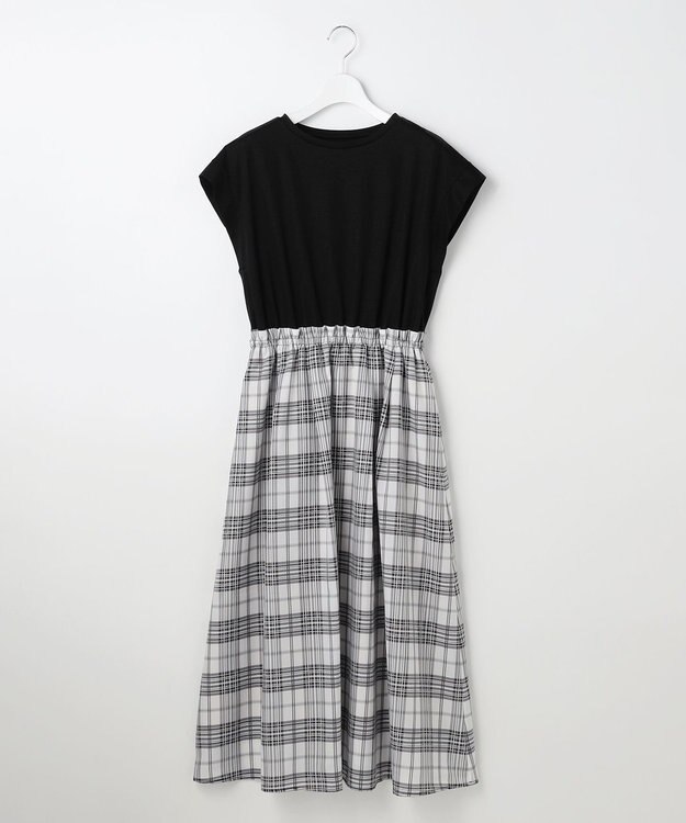 ANY SIS ファブリックドッキング ワンピース ブラック×ブロックチェック