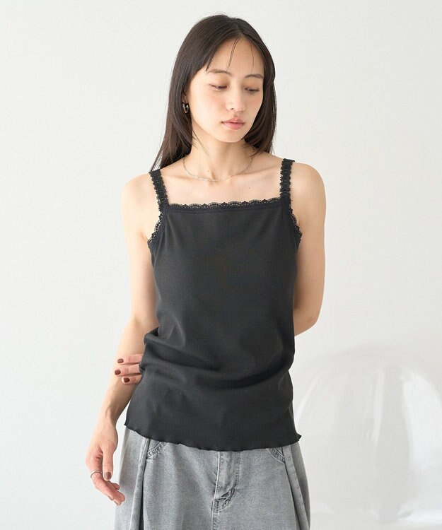 earth music&ecology カップ付レースキャミソール Black