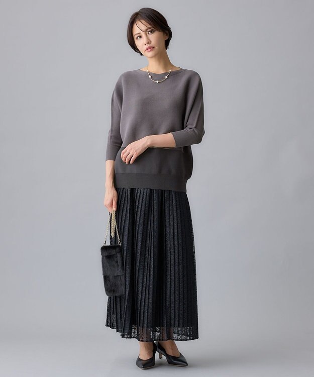 自由区 【WEB限定・洗える】コットンストレッチホールガーメントドルマン ニット グレー系1