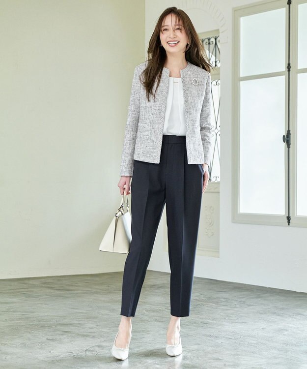 ANY L 【洗濯機可/ストレッチ/ウエストゴム/セットアップ可】イージーケアテーパードパンツ ネイビー