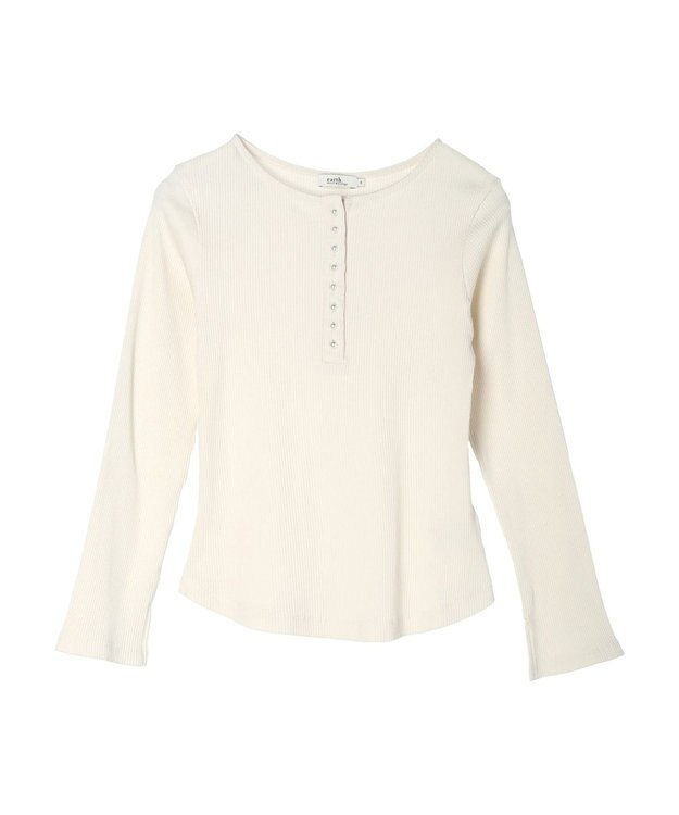 earth music&ecology パールヘンリーリブプルオーバー Off White