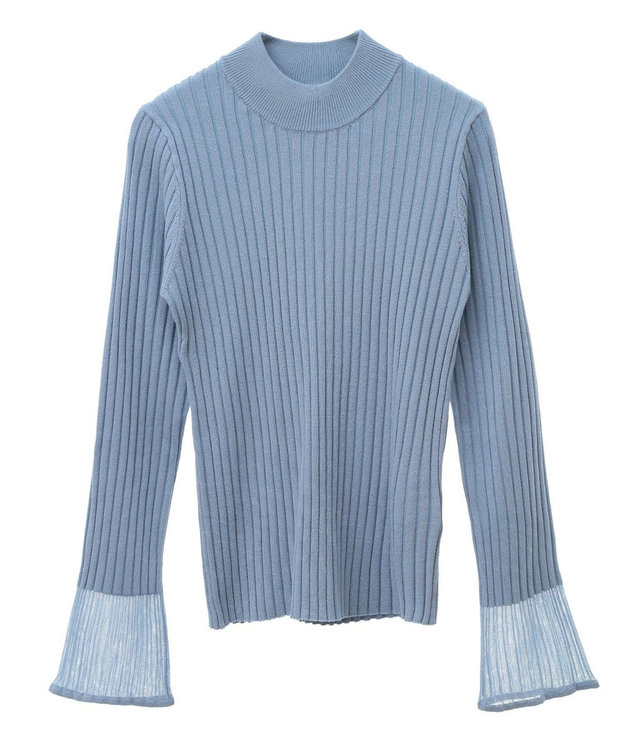 earth music&ecology シアースリーブリブハイネックプルオーバー Sax