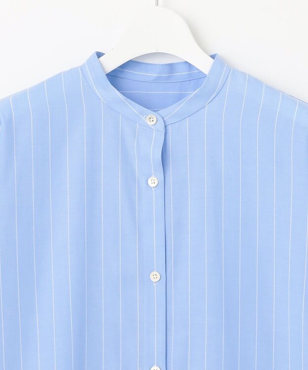 自由区 【洗える】SOMELOSテンセルバンドカラー シャツ サックス×オフ