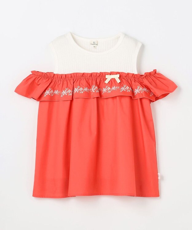 組曲 KIDS  【90-100㎝】 クロスステッチオフショルトップス サルビア