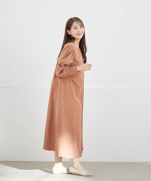 Tiaclasse 【洗える】ピーチスキンAラインワンピース キャメル