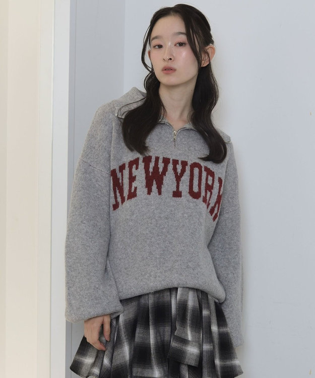 WEGO フラッフィーハーフジップニット 杢グレー