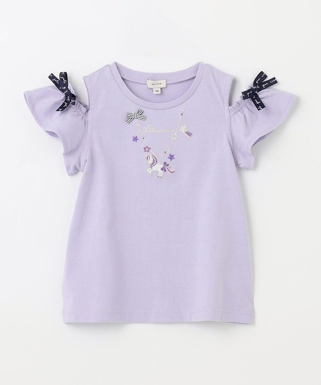 ANY KIDS 刺繍 オン・オフショルダー Tシャツ ラベンダー