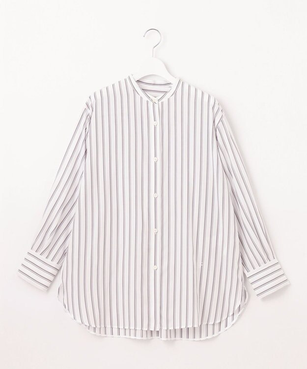 自由区 【洗える】SOMELOSテンセルバンドカラー シャツ オフ×スレート