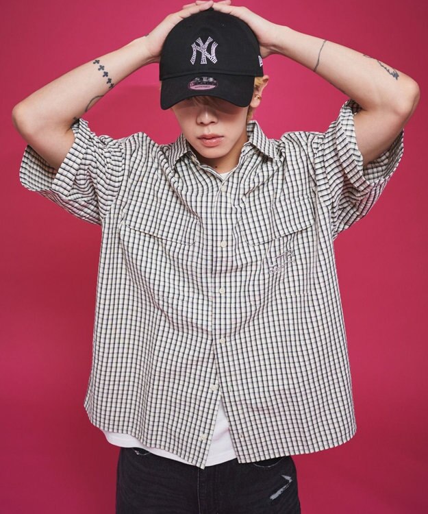 WEGO 【ユニセックス着用ITEM】ミニマムチェックロゴシャツ（SS） ホワイトチェック1