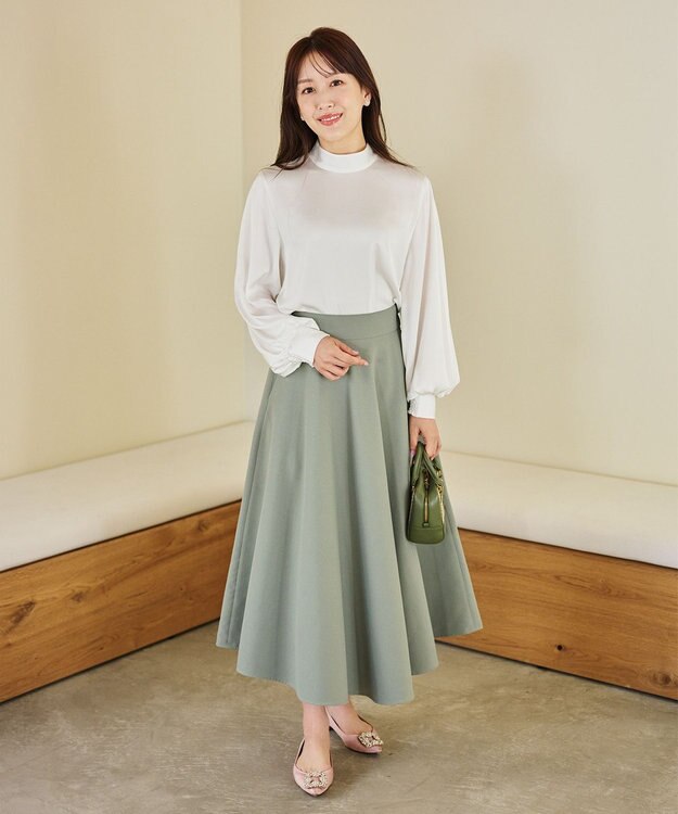 #Newans 【シワになりにくい】〈花乃まりあさんコラボ〉サーキュラースカート スモークグリーン