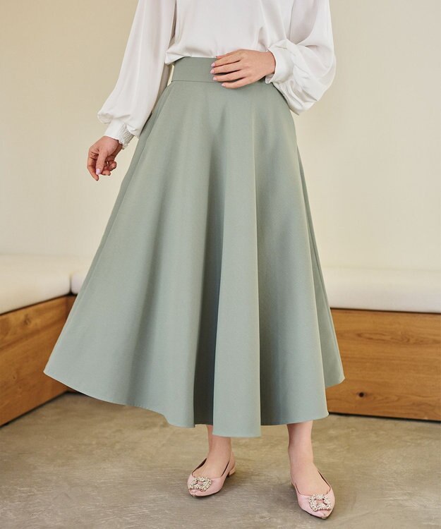 #Newans 【シワになりにくい】〈花乃まりあさんコラボ〉サーキュラースカート スモークグリーン