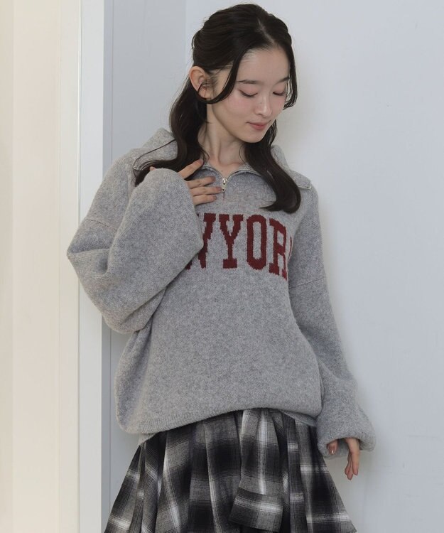 WEGO フラッフィーハーフジップニット 杢グレー