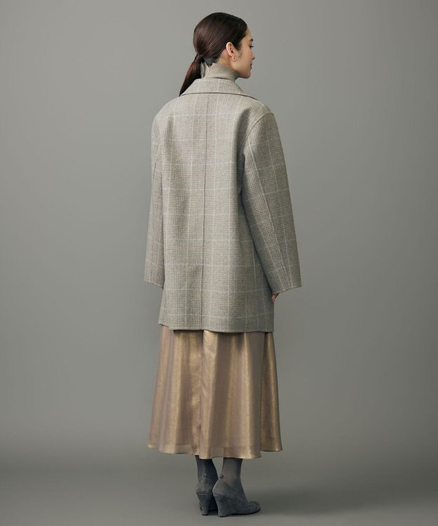 自由区 L 【17号サイズまで展開・カタログ掲載】ウールリバーチェック柄ダブルブレスト コート モカチェック