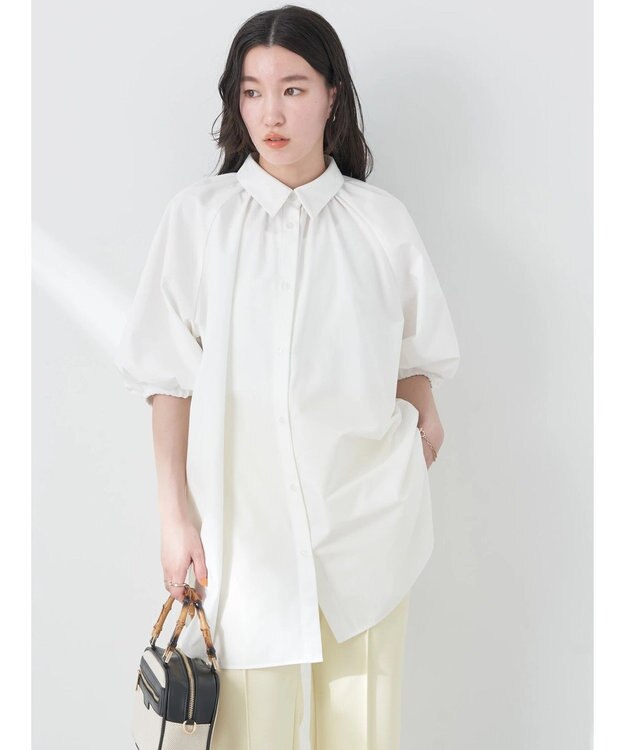 earth music&ecology パフスリーブチュニックブラウス Off White