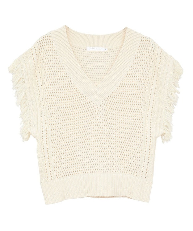 AMERICAN HOLIC 袖フリンジショート丈プルオーバー Ecru