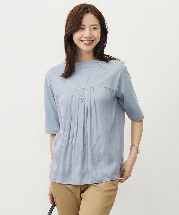 J.PRESS LADIES 【洗える・抗菌防臭・接触冷感・吸水速乾】ドライポンチ フレア カットソー サックス系