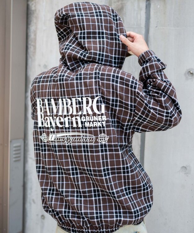 WEGO 【ユニセックス着用ITEM/MLサイズ展開】チェックグラフィックZIPパーカー（LS） ブラウンチェック1