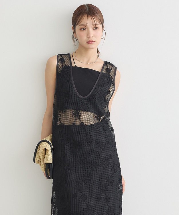 earth music&ecology コード刺繍ベスト Black