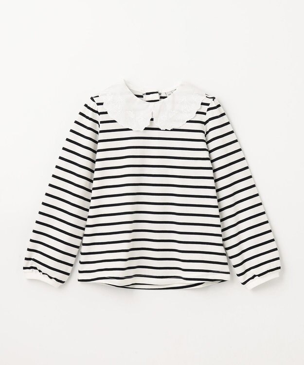 ANY KIDS 【チェリーベリーシリーズ】刺繍 ブラウス ホワイト×ブラックボーダー