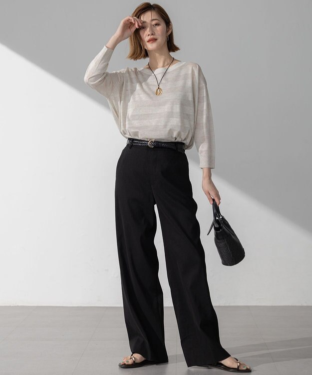 23区 【洗える】シャイニーシアー ボートネック ニット アイボリーボーダー