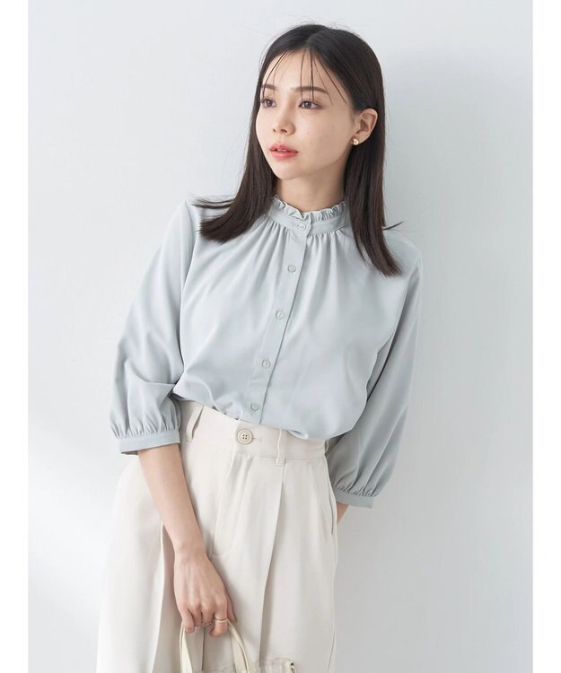 earth music&ecology ２ｗａｙフリル７分袖ブラウス Mint