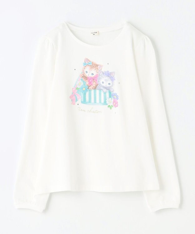 ANY KIDS ガーリーアート 長袖Tシャツ オフホワイト（ネコ）