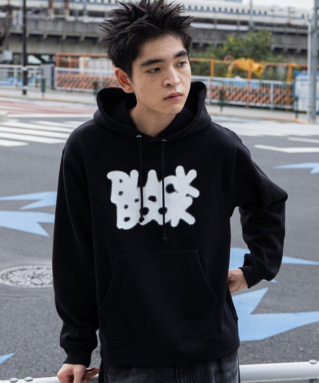 WEGO 【ユニセックス着用ITEM/裏起毛/SMLサイズ展開】リラックスフィットスプレーグラフィックパーカー ブラック