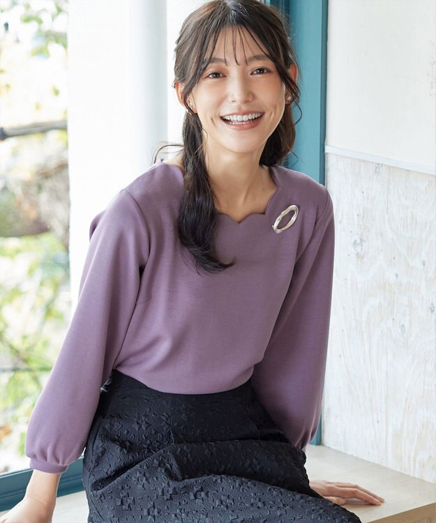 Tiaclasse 【洗える】【ふわもち美すふれ】スカラップカットソー ラベンダー