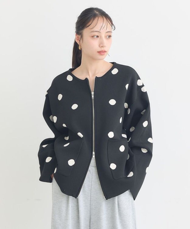 earth music&ecology 【予約】ダブルジップドットカーディガン ドットブラック