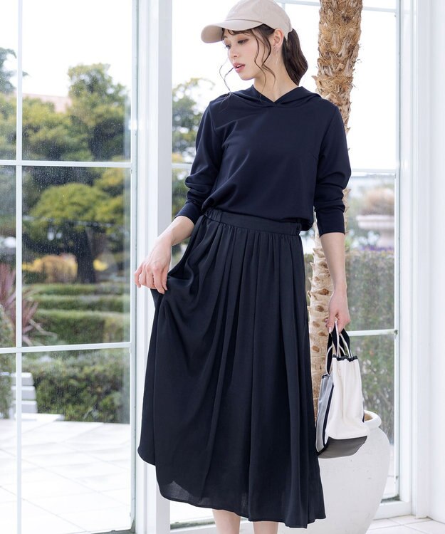 Tiaclasse L 【洗える】パーカードッキングワンピース ネイビー