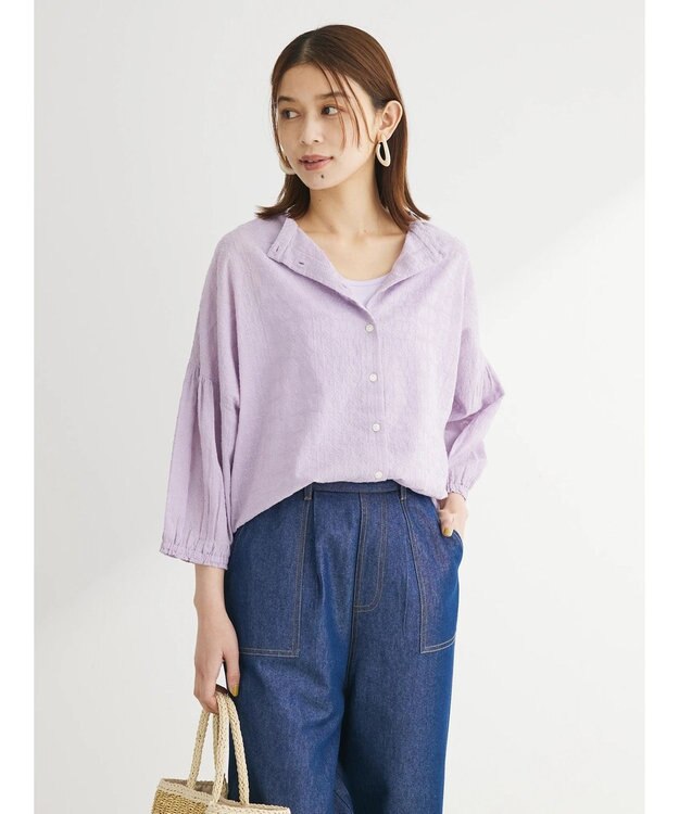 Green Parks インド綿 SET２点 刺繍７分丈ブラウス＋タンクトップ Purple