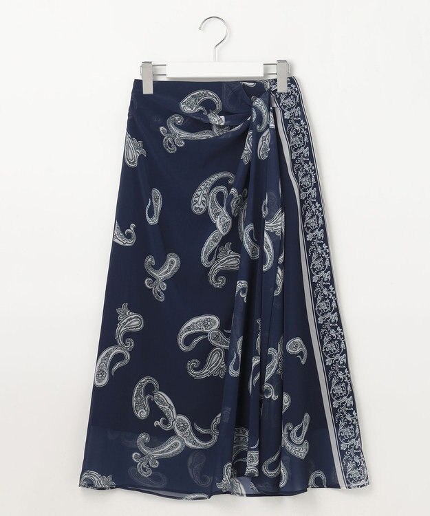 23区 S 【洗える】Ratti ペイズリーシフォン スカート ネイビー系