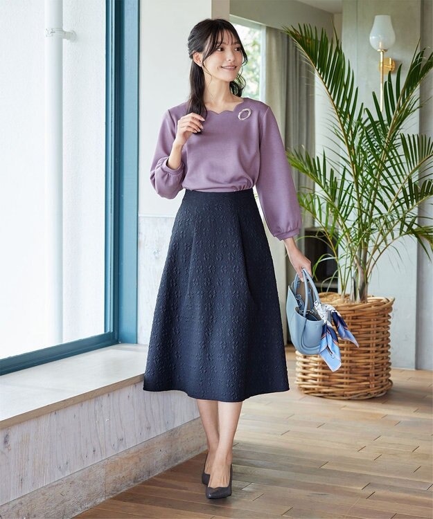 Tiaclasse 【洗える】【ふわもち美すふれ】スカラップカットソー ラベンダー