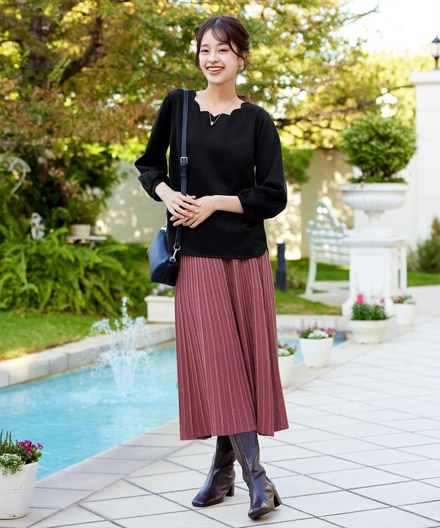 Tiaclasse 【洗える】【ふわもち美すふれ】スカラップカットソー ブラック