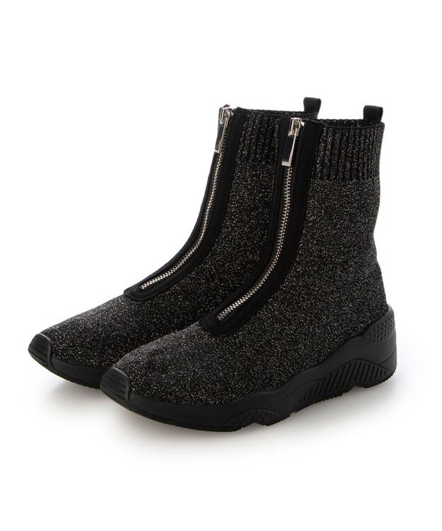 MODE ET JACOMO <carino>フロントジップニットブーツ ダークシルバー