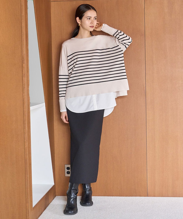 UNFILO 【選べる着丈】ダブルクロスＩラインスカート ブラック系