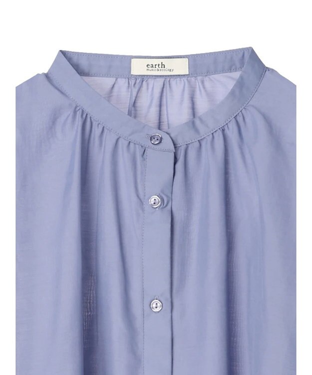 earth music&ecology シアーギャザーネックブラウス Deep Blue