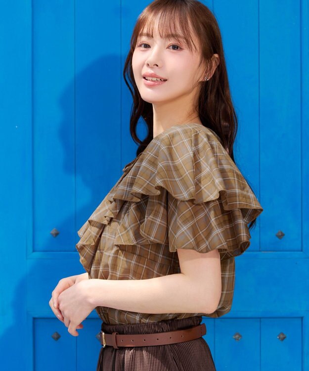 Tiaclasse 【新色追加】チェック柄のフリルブラウス マスタードチェック