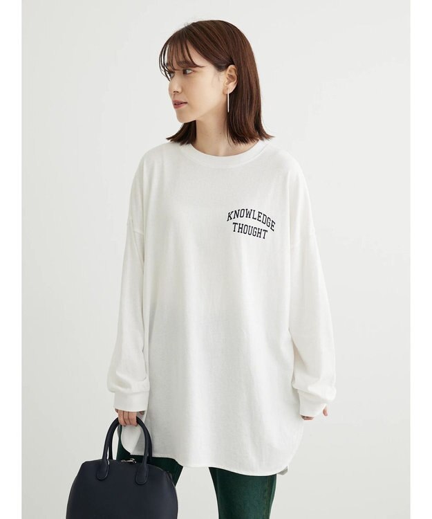 Green Parks ワンポイントカレッジロゴ裾ラウンドチュニック Off White