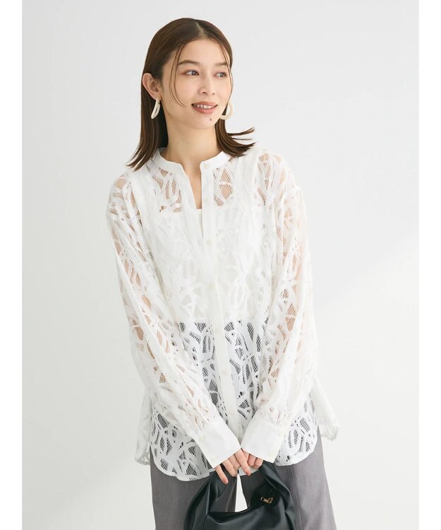 Green Parks ・ＥＬＥＮＣＡＲＥ　ＤＵＥ　レースバンドカラーブラウス Off White