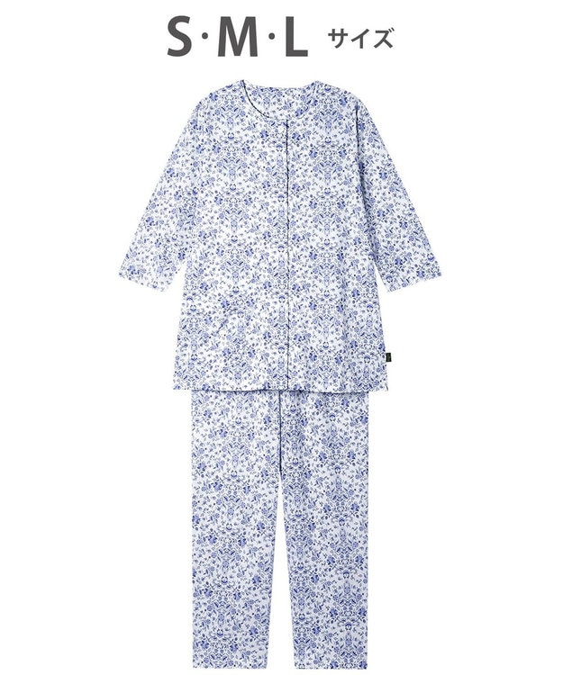 WACOAL ワコール_リラックス＆スリープ パジャマ 7分袖 長袖 長ズボン 綿100%(本体) ミントン レディース NDT256 /ワコール ブルー