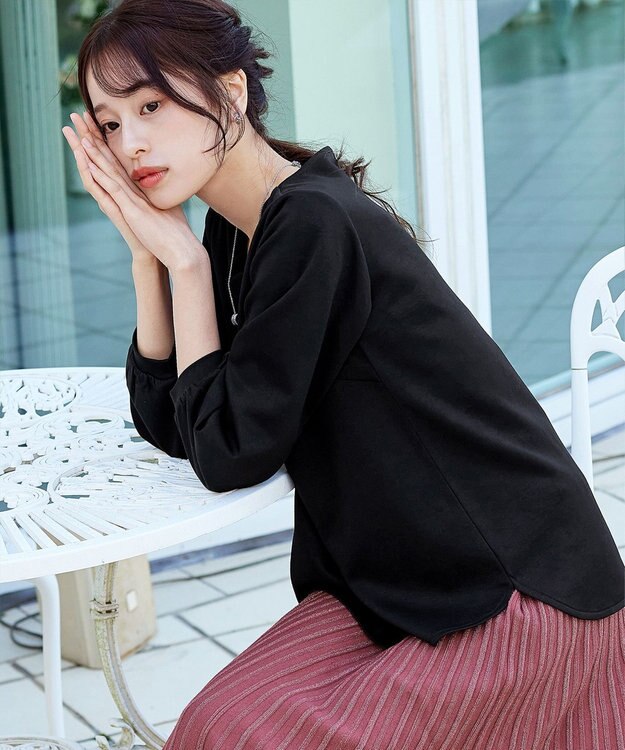 Tiaclasse 【洗える】【ふわもち美すふれ】スカラップカットソー ブラック